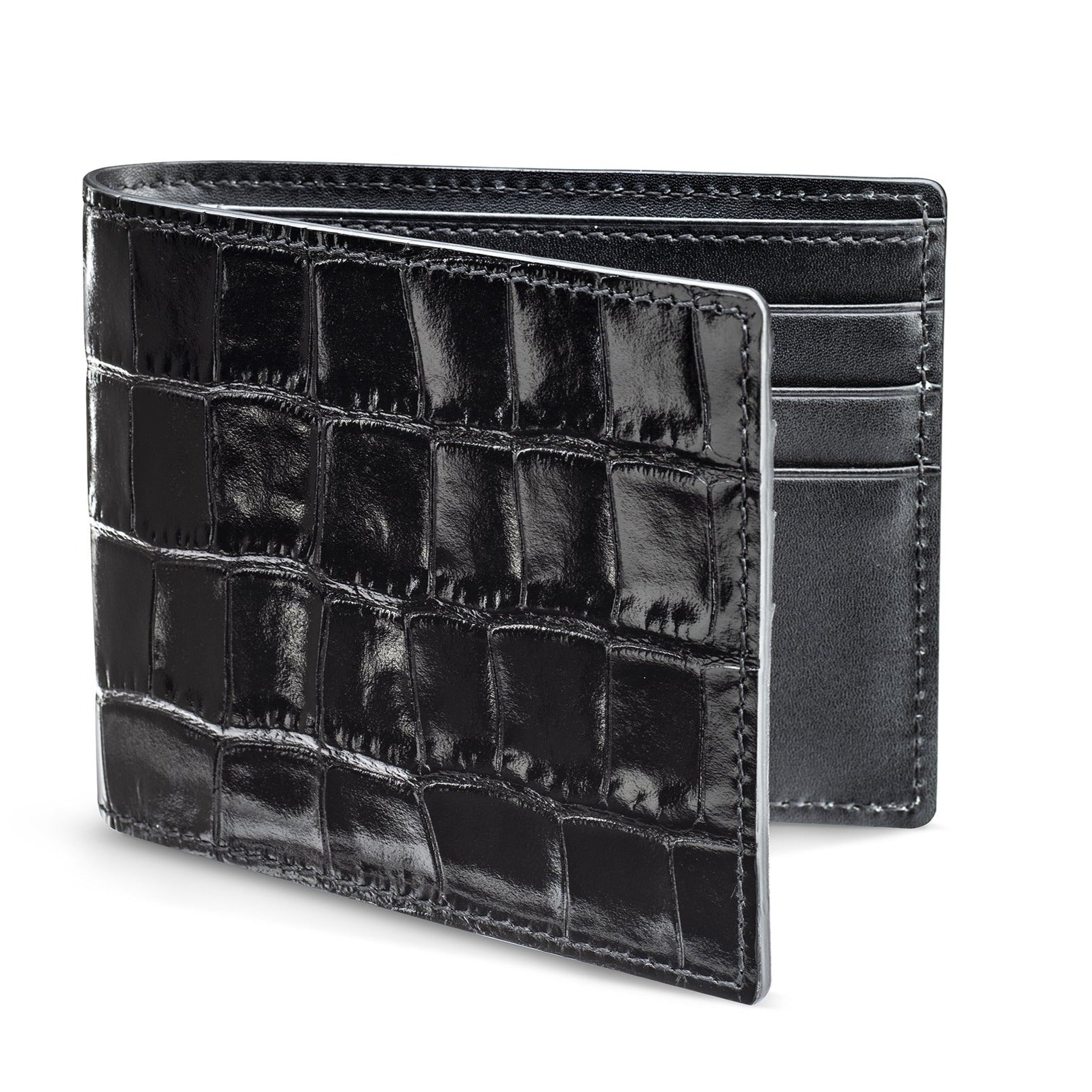 MM London Classic Crocodile Black Billfold Wallet